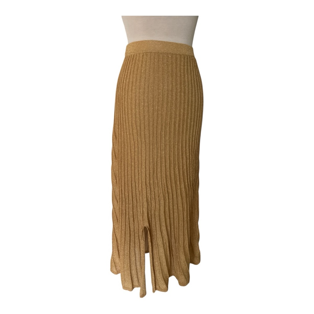 Sandro Paris Metallic Gold Pleated Midi Skirt Size 4‎ FR36 Shimmer Party Holiday - Picture 4 of 8